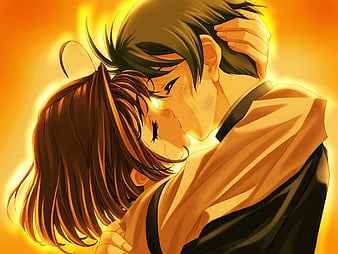 Download Passionate Anime Couple Kiss Phone Wallpaper