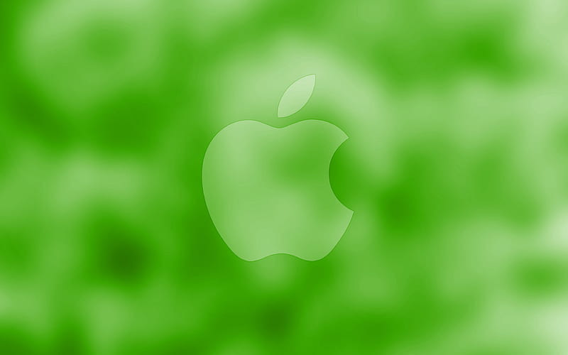Apple green logo, green blurred background, Apple, minimal, Apple logo, artwork, HD wallpaper