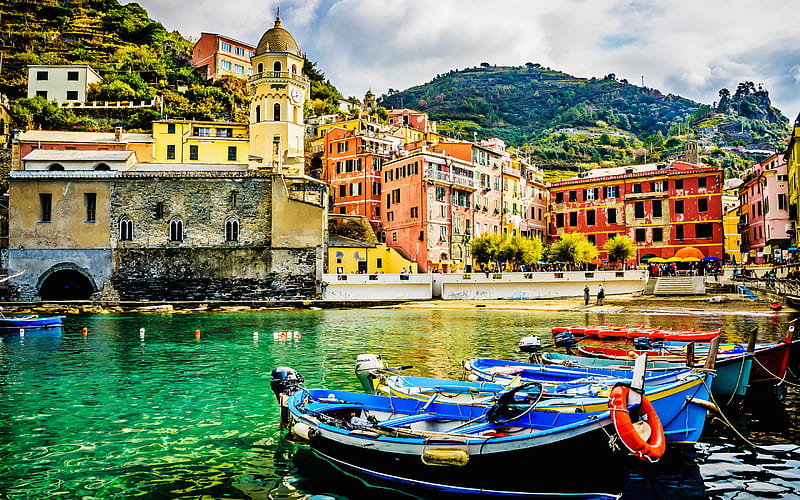 Vernazza, Cinque Terre, coast, beautiful city, mountains, Mediterranean Sea, La Spezia, Italy, HD wallpaper