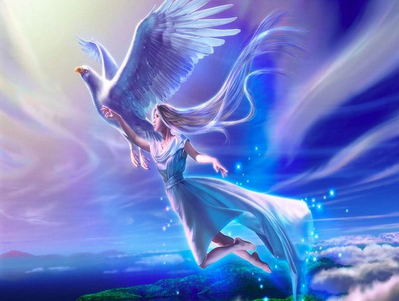 BLUE ANGEL, eagle, white, blue, angel, HD wallpaper