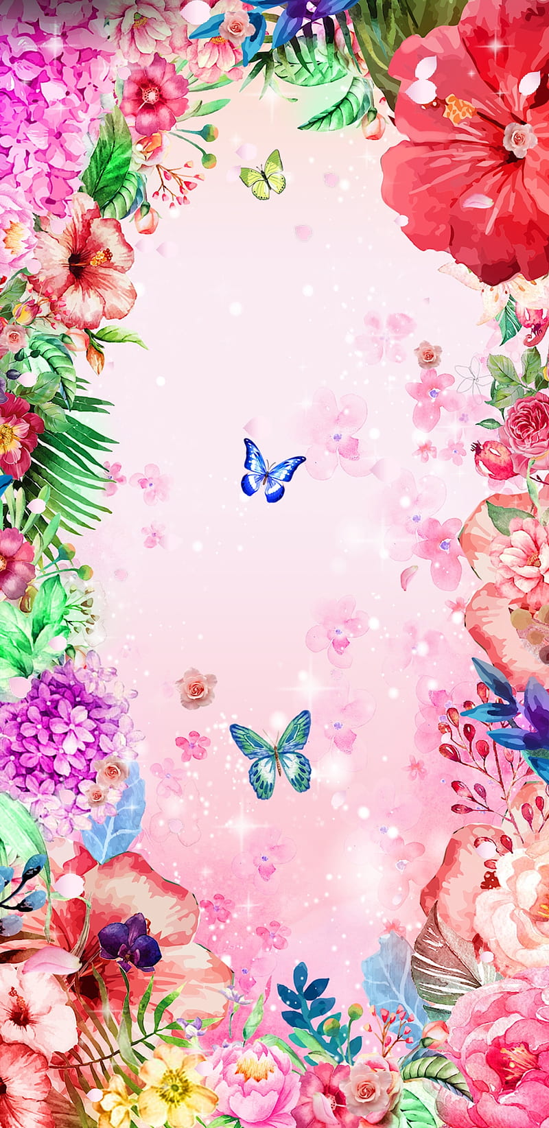 butterflies Haven, bonito, butterfly, floral, flower, garden, girly, pretty, HD phone wallpaper