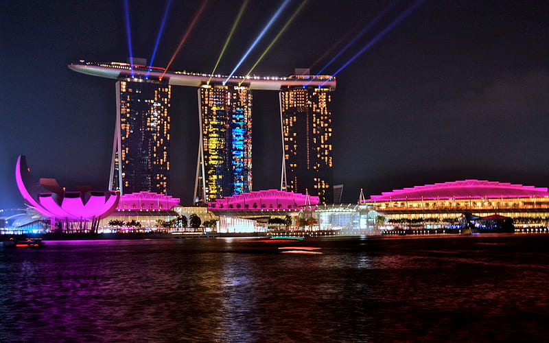 Marina Bay Sands hotel, night, modern architecture, Singapore, HD wallpaper