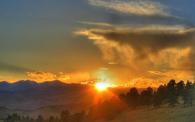 Sunset Over The Mountain, skies, mountain, beach, nature, sunrise, sunset, HD wallpaper Sunset Over The Mountain, skies, mountain, beach, nature, sunrise, sunset, HD wallpaper