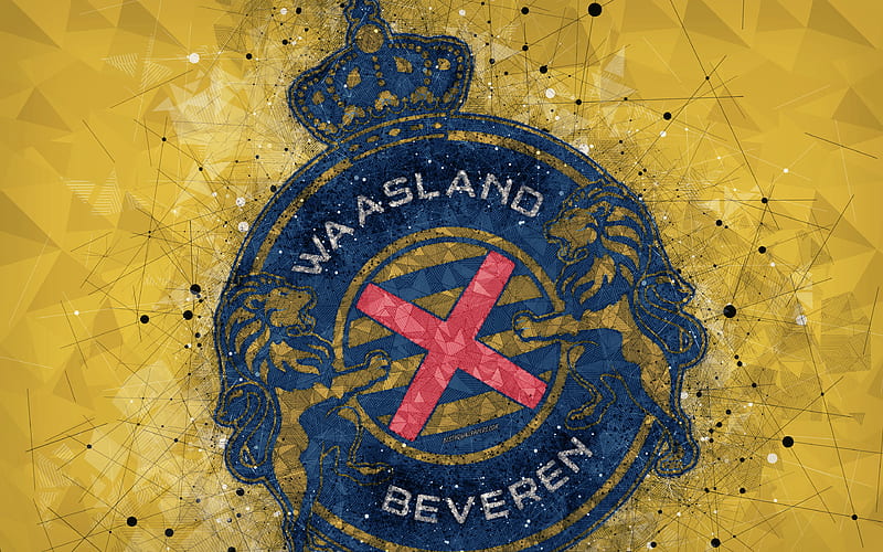 Waasland-Beveren FC geometric art, logo, Belgian football club, yellow abstract background, Jupiler Pro League, Beveren, Belgium, football, Belgian First Division A, creative art, KVRS Waasland, HD wallpaper