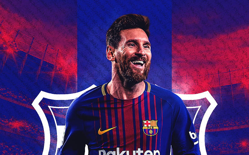 Lionel Messi, Argentinian football player, Barcelona FC, portrait, smile, football star, Catalonia, Spain, art, La Liga, HD wallpaper