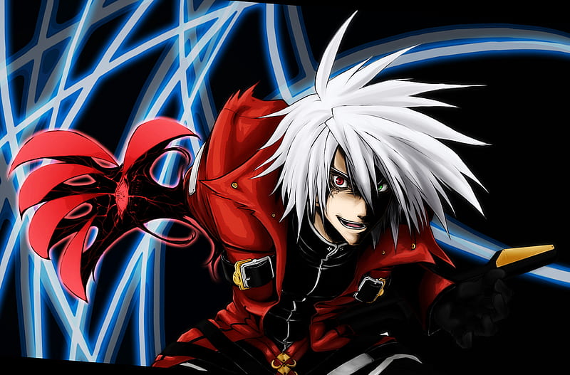 Ragna the Bloodedge, claws, games, white hair, green eyes, video games, ragna, blazblue, gloves, spiky hair, jacket, red eyes, HD wallpaper