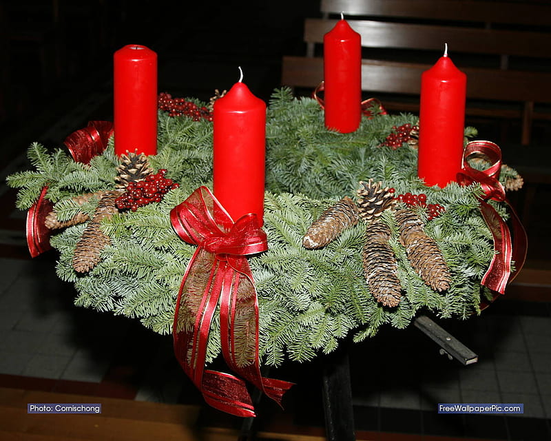 Advent Wreath, still life, wreath, candles, pine branches, HD wallpaper