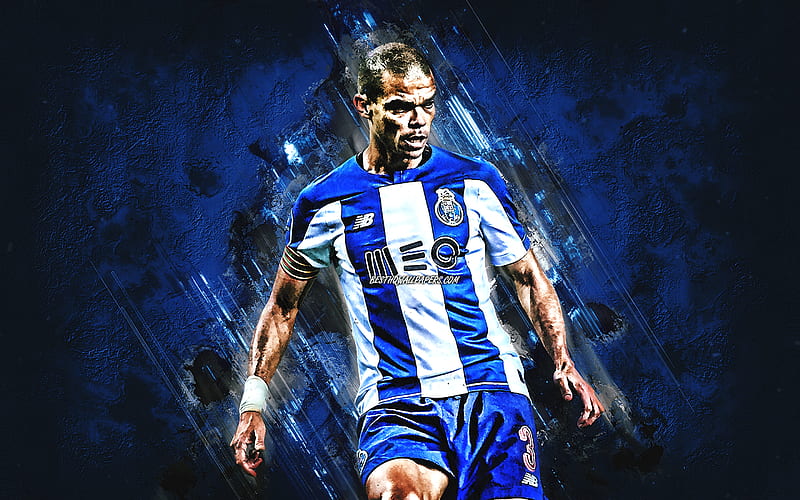 Pepe, Porto FC, Portuguese football player, portrait, blue stone background, football, Kepler Laveran Lima Ferreira, HD wallpaper