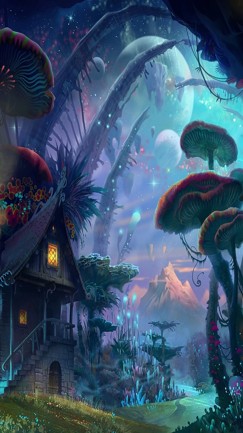 Mushroom Town, abstract, fantasy, shroom, HD phone wallpaper
