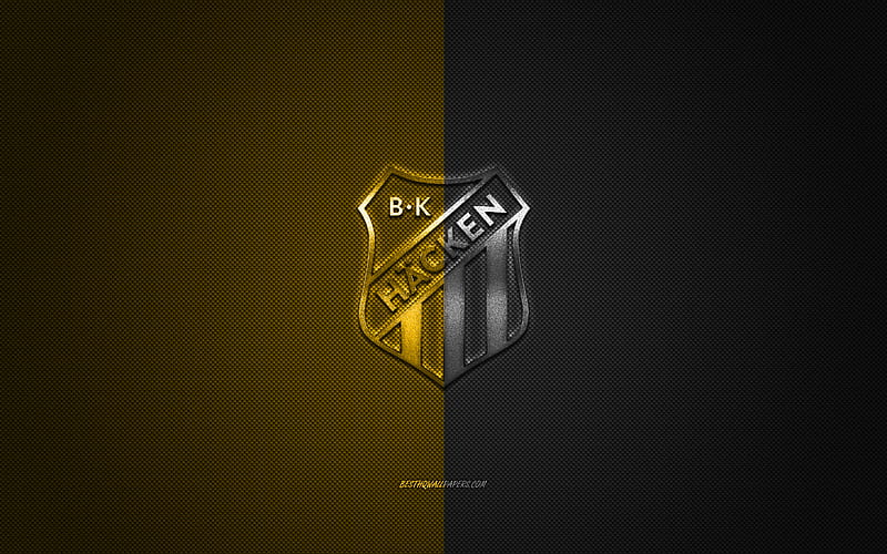 BK Hacken, Swedish football club, Allsvenskan, yellow-black logo, yellow-black carbon fiber background, football, Goteborg, Sweden, BK Hacken logo, HD wallpaper