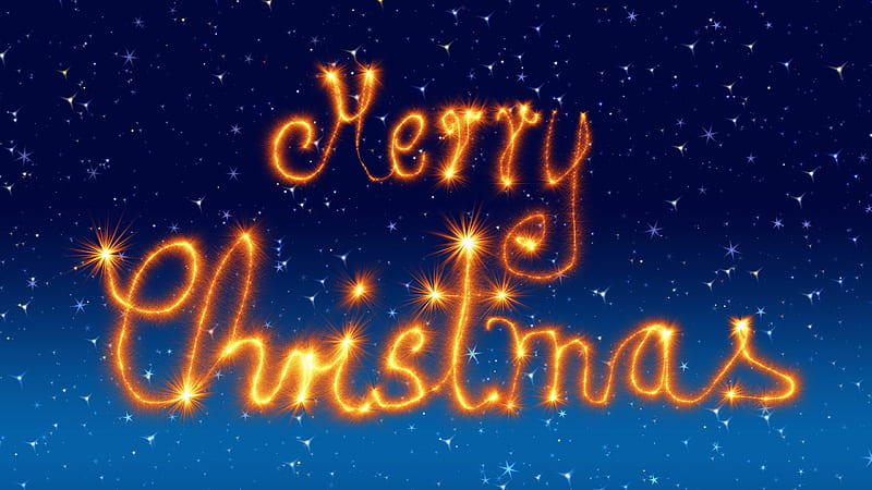 Merry Christmas!, blue, card, word, christmas, orange, craciun, HD wallpaper