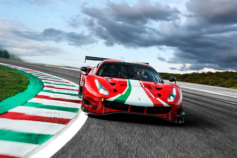 ferrari 488, red racing cars, race track, Vehicle, HD wallpaper
