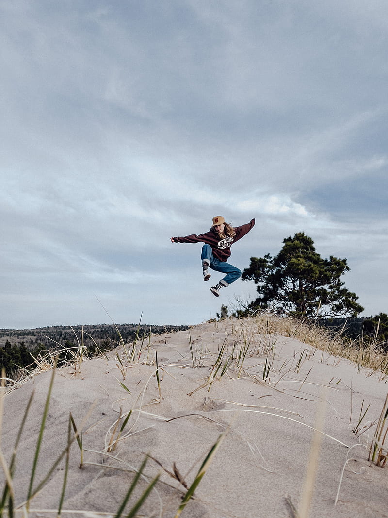 girl, jump, trick, nature, HD phone wallpaper