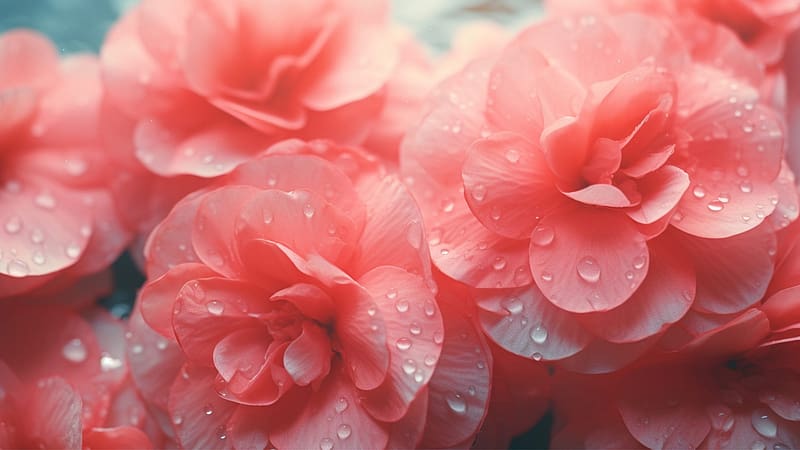 Beautiful flowers, Begonias, Macro, Pink, Drops, HD wallpaper