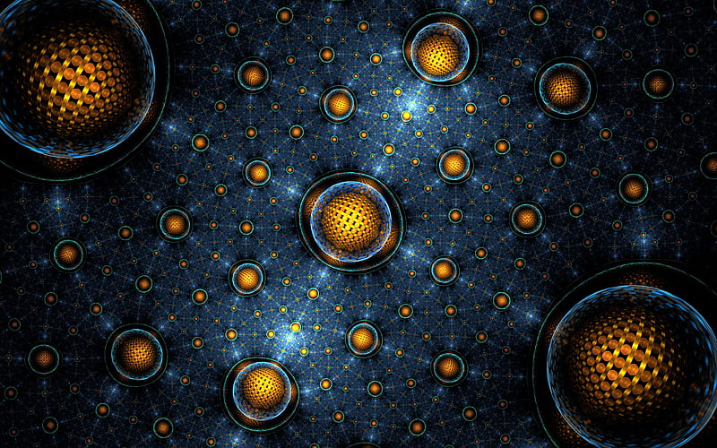 fractal, balls, spheres, glow, mesh, HD wallpaper