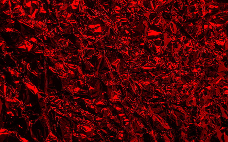 red foil texture macro, red backgrounds, foil textures, crumpled red foil, foil backgrounds, HD wallpaper