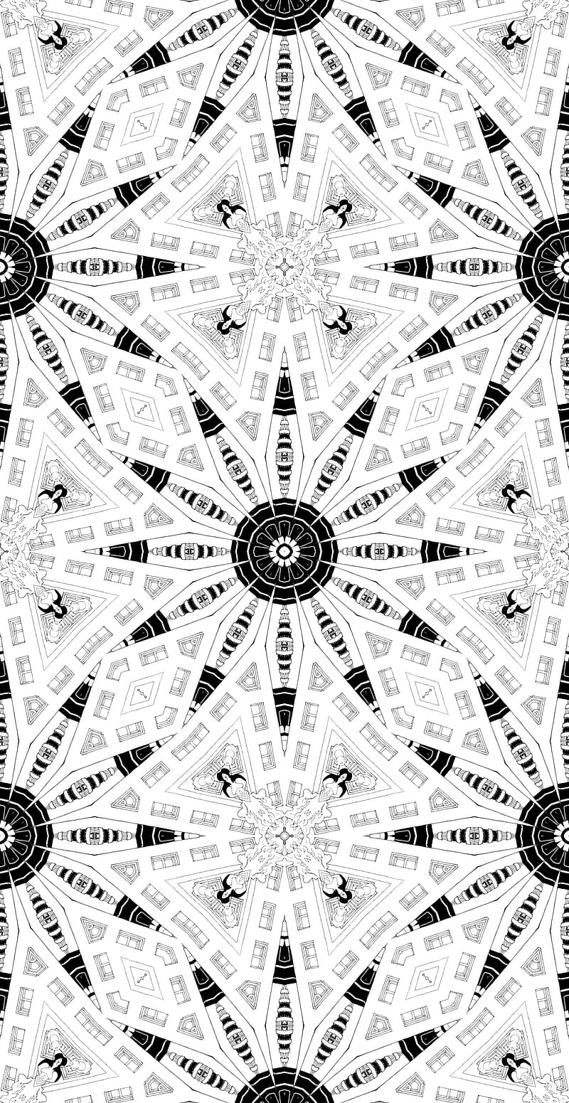 Exulatant, abstract, black, flower, geometric, mandala, pattern, shapes, star, trippy, white, HD phone wallpaper