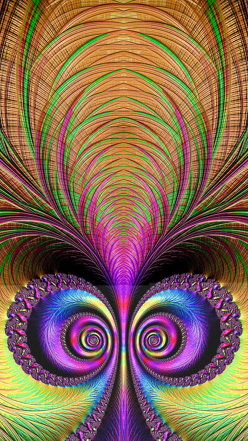 Fractal Feathers, ColetteLrsn, abstract, bold, cool, phone , pink and green, swirling color, HD phone wallpaper