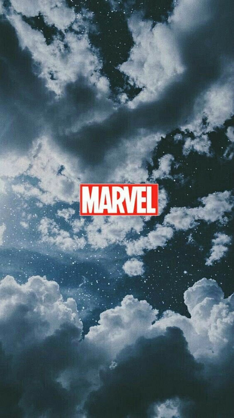 Marvel, cloud, galaxy, logo, logo marvel, marvel logo, moon, nigth, sky, stars, HD phone wallpaper