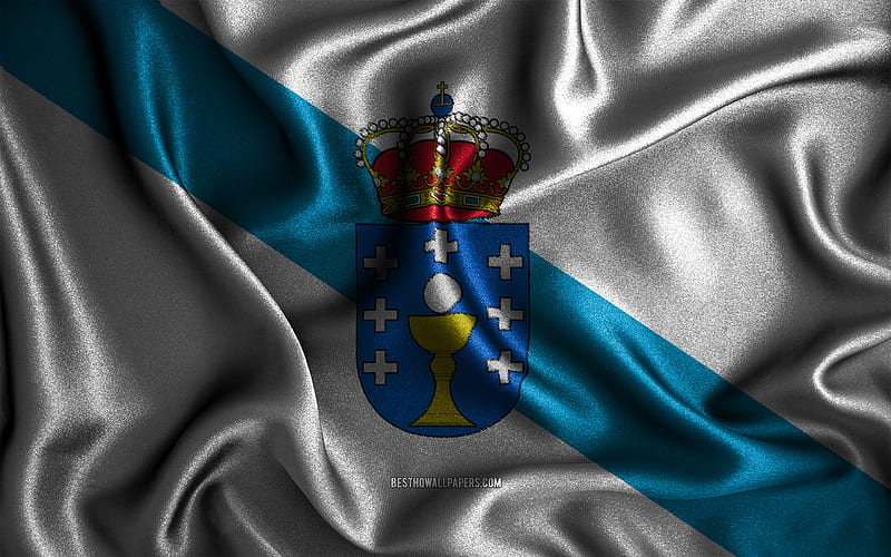 Galicia flag silk wavy flags, Communities of Spain, Flag of Galicia, fabric flags, 3D art, spanish communities, Galicia, Spain, Galicia 3D flag, HD wallpaper