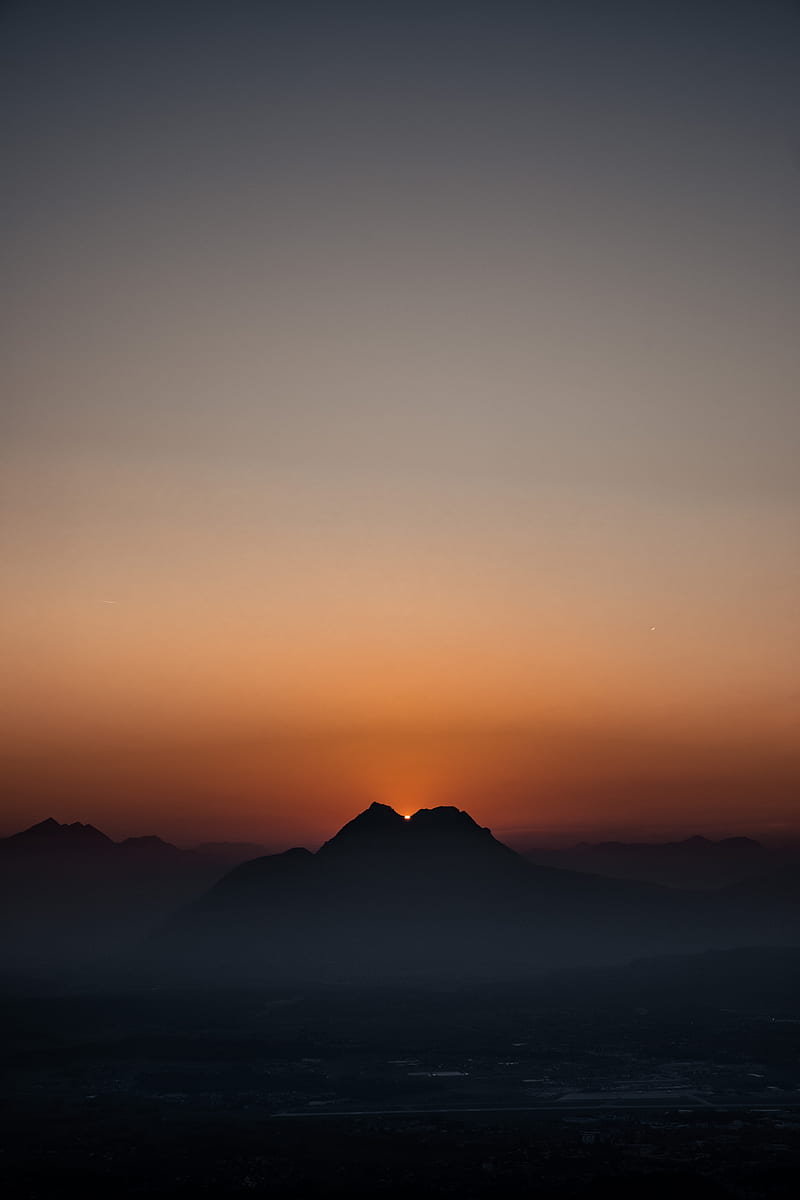 mountains, sunset, fog, dusk, dark, HD phone wallpaper
