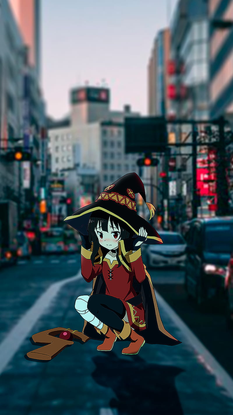 Megumin, street, anime, HD phone wallpaper
