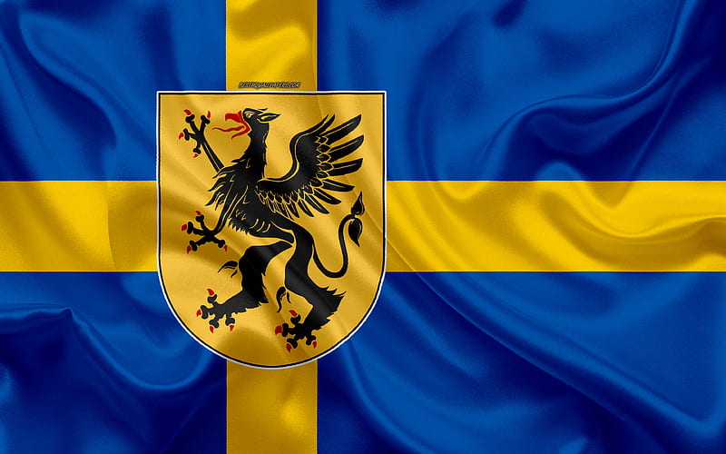 Coat of arms of Sodermanland lan silk flag, Swedish flag, Sodermanland County, Sweden, flags of the Swedish lan, silk texture, Sodermanland lan, coat of arms, HD wallpaper