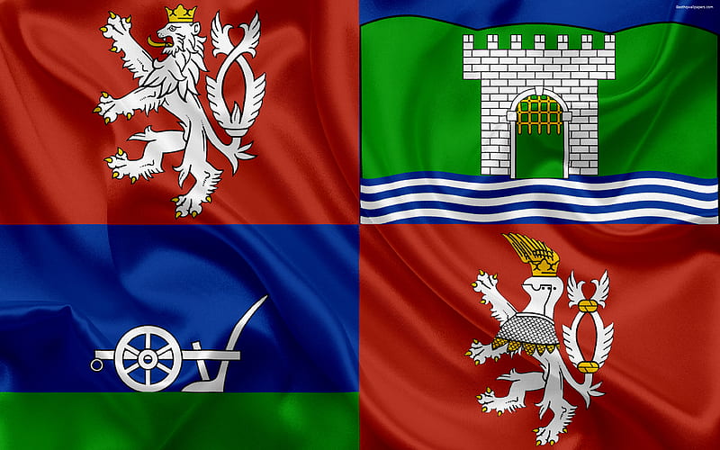 Flag of Ustecky region, silk flag, 4к, official symbols, flags of administrative units, Czech Republic, стеstí nad Labem Region, Usti nad Labem Region, HD wallpaper