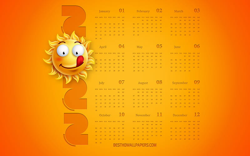 2022 Calendar, , yellow summer background, 2022 all months calendar, 2022 concepts, summer art, 2022 year calendar, HD wallpaper