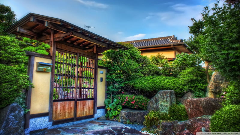 beautiful japanese wooden gate r, gate, garden, r, wood, HD wallpaper