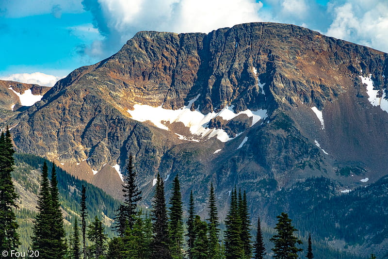 mountain, peak, trees, landscape, HD wallpaper