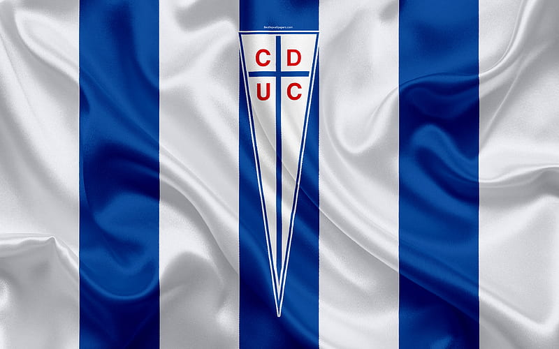 Club Deportivo Universidad Catolica Chilean football club, silk texture, logo, blue white flag, emblem, Chilean Primera Division, Santiago, Chile, football, CD Universidad Catolica, HD wallpaper