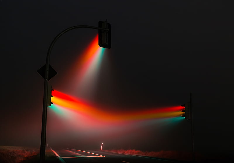 Traffic lights in fog, traffic, in, lights, fog, light, HD wallpaper