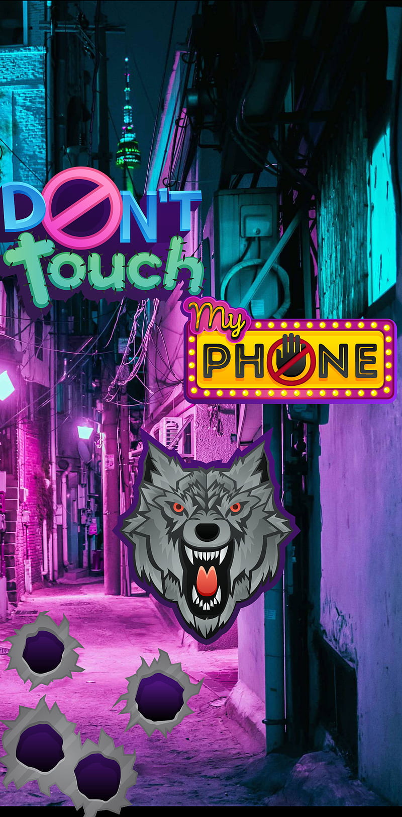 Neon Guardian, phone, wolf, do not touch, warning, HD phone wallpaper