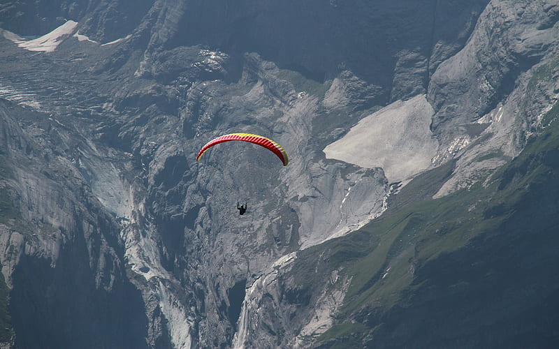 Paragliding in Switzerland, Switzerland, esports, paraglider, mountains, Alps, HD wallpaper