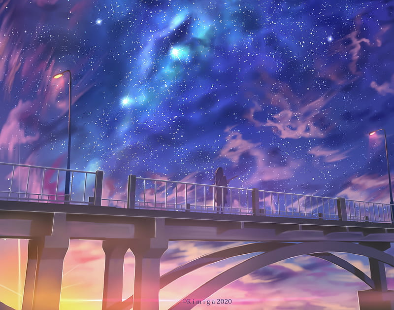 Anime girl on the background of the destroyed bridge Desktop wallpapers  1280x720