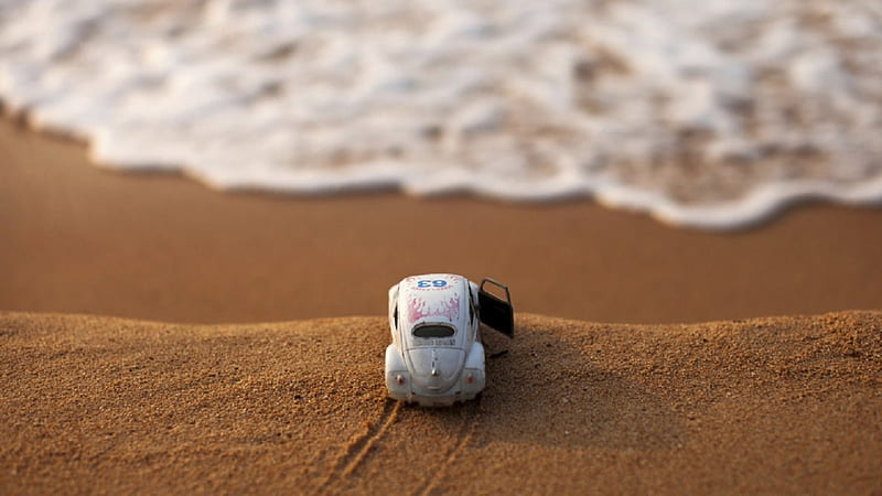 Journey..., cute, sand, journey, toy, sea, HD wallpaper