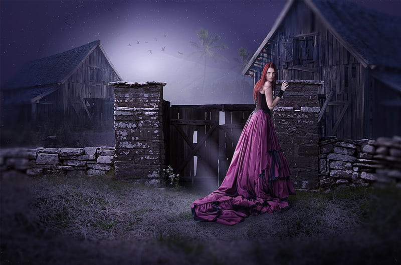 Lost Place, lost, place, purple, woman, HD wallpaper