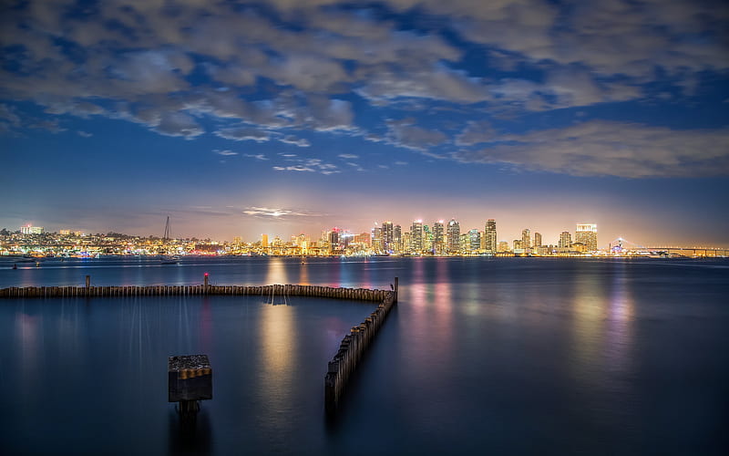 San Diego, bay, nightscapes, cityscapes, USA, America, HD wallpaper