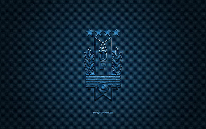 Uruguay national football team, emblem, blue logo, blue carbon fiber background, Uruguay football team logo, football, Uruguay, HD wallpaper