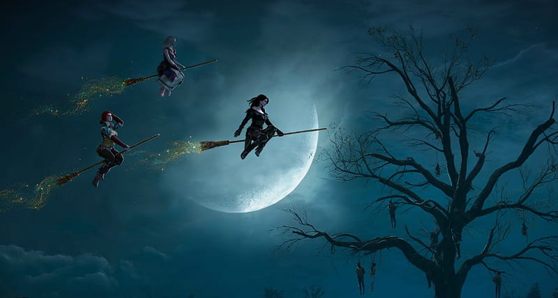 Witches, arts, fantasy, moon, HD wallpaper | Peakpx