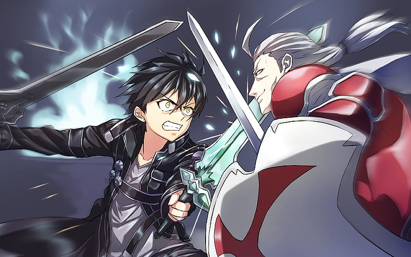 Heathcliff vs Kiritom, battle, manga, Sword Art Online, Kayaba Akihiko, Kazuto Kirigaya, HD wallpaper
