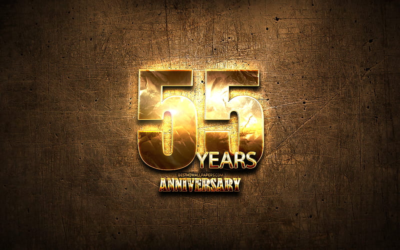55 Years Anniversary, golden signs, anniversary concepts, brown metal background, 55th anniversary, creative, Golden 55th anniversary sign, HD wallpaper
