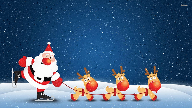 Santa On Skates Pulled By His Reindeer, Pulled, Reindeer, Skates, By, His, Santa, On, HD wallpaper