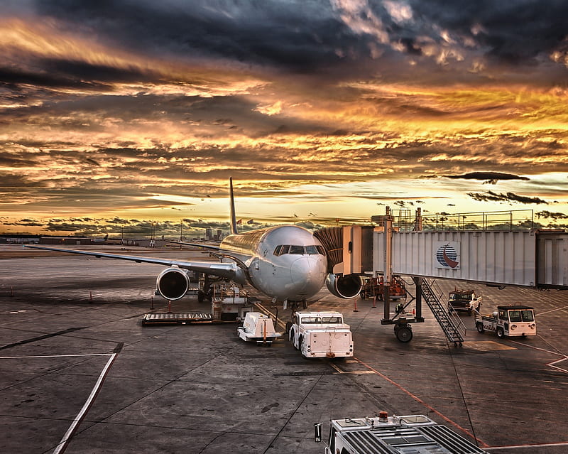 Airport, aircraft, evening, runway, sunset, HD wallpaper | Peakpx
