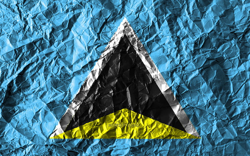 Saint Lucia flag crumpled paper, North American countries, creative, Flag of Saint Lucia, national symbols, North America, Saint Lucia 3D flag, Saint Lucia, HD wallpaper