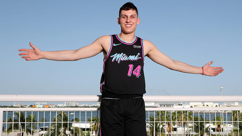 Smiley Cute Tyler Herro Is Showing Hands In The Air Wearing Black Dress While Posing For A In A Scenery Background Basketball Sports, HD wallpaper