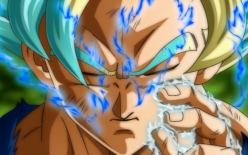 Blue Goku, close-up, Super Saiyan Blue, creative, DBS, Super Saiyan God, Dragon Ball Super, manga, Dragon Ball, Son Goku, HD wallpaper