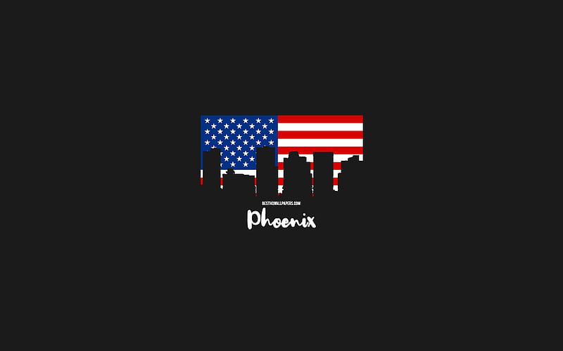 Phoenix, American cities, Phoenix silhouette skyline, USA flag, Phoenix cityscape, American flag, USA, Phoenix skyline, HD wallpaper