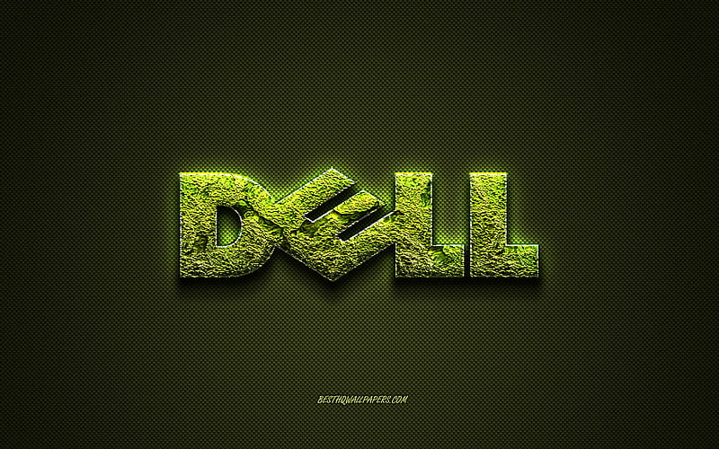 Dell logo, green carbon texture, Dell green creative logo, Dell emblem, Dell, creative floral art, HD wallpaper